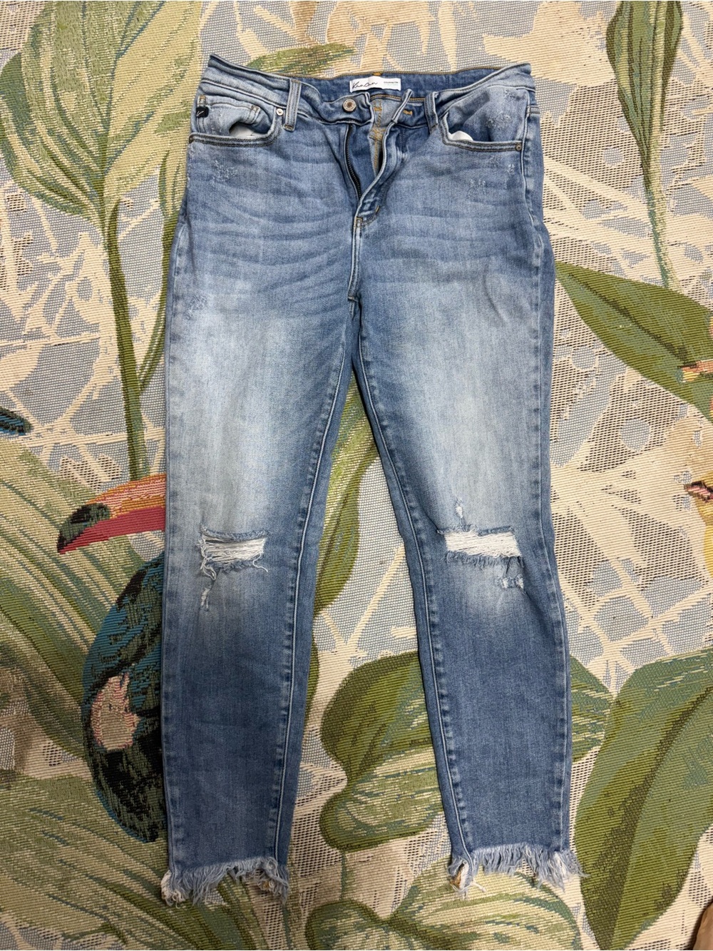 Kancan Light Blue Distressed Women’s Jeans with Frayed Hems